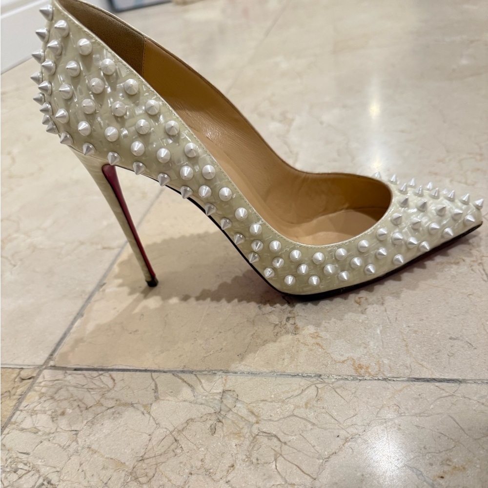 Christian Louboutin White Spiked Heels - Picture 3 of 9